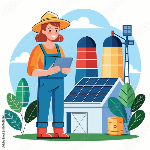 female-farmer-with-digital-tablet-on-a-modern-farm vector image on white background