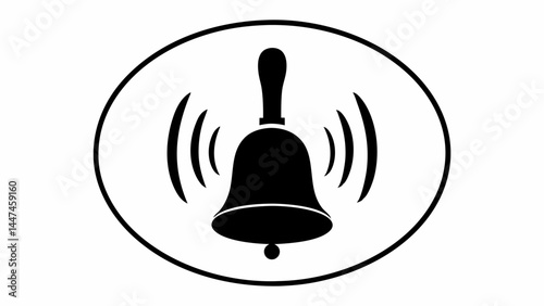 Black bell icon ringing with sound waves in a minimalist design  
