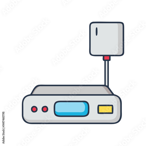 Illustration of digital scale balance device for weighing food products and laboratory equipment and measurement