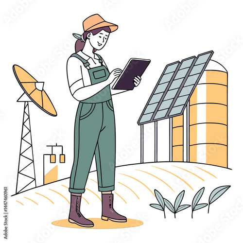 female-farmer-with-digital-tablet-on-a-modern-farm vector image on white background
