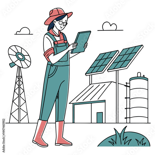 female-farmer-with-digital-tablet-on-a-modern-farm vector image on white background