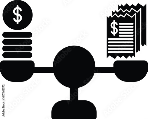 Clean vector illustration of income vs expense symbol silhouette in black.