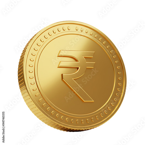 Golden Indian Rupee Coin: 3D Render of Indian Currency