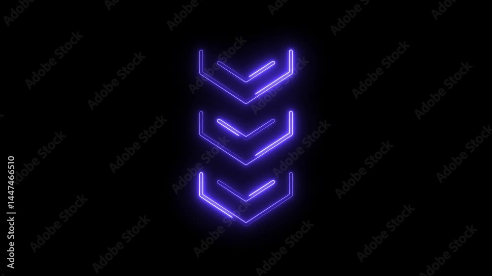 Neon purple arrow animated directional sign glows on dark background motion graphics element