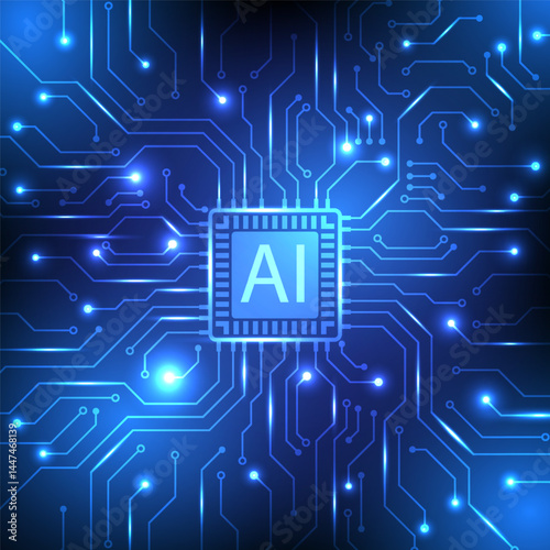 Abstract AI circuit board background. Design for futuristic electronic artificial intelligence and cyber innovation systems.
