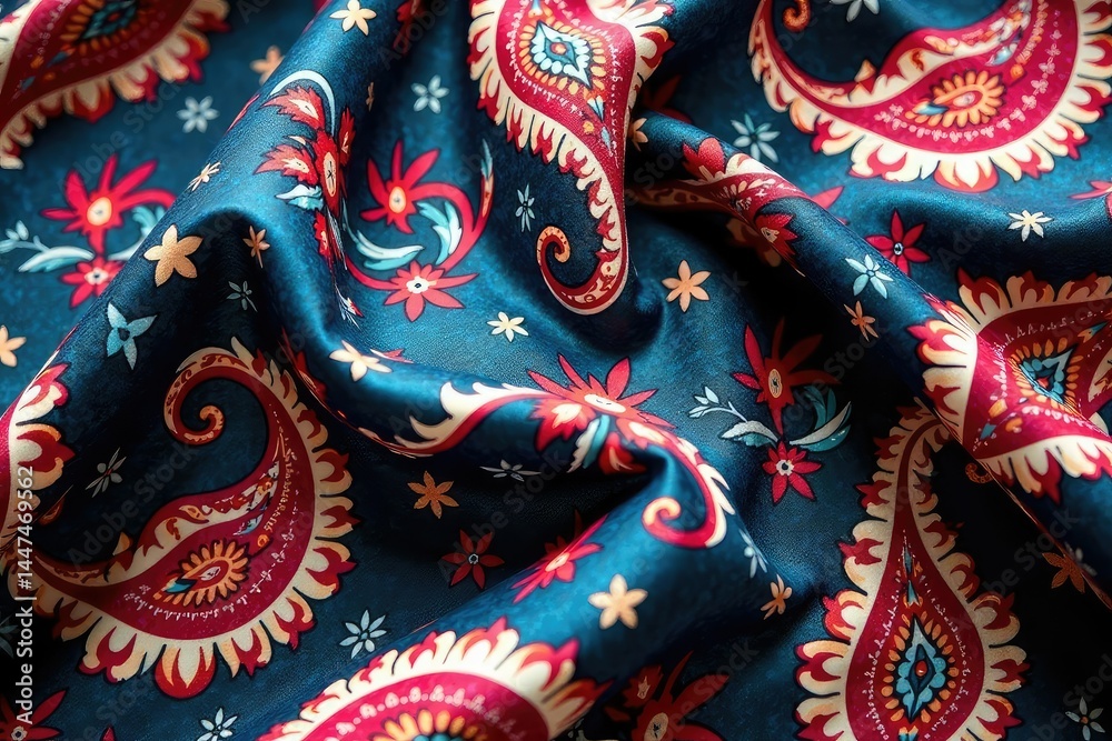 Naklejka premium Large-scale paisley print on luxurious silk-like material , curve, brown, drape