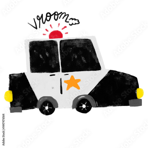 cute police car department vehicles cars community transportation crayon kids doodle watercolour illustration clipart png cutout transparent sticker nursery with vroom text word