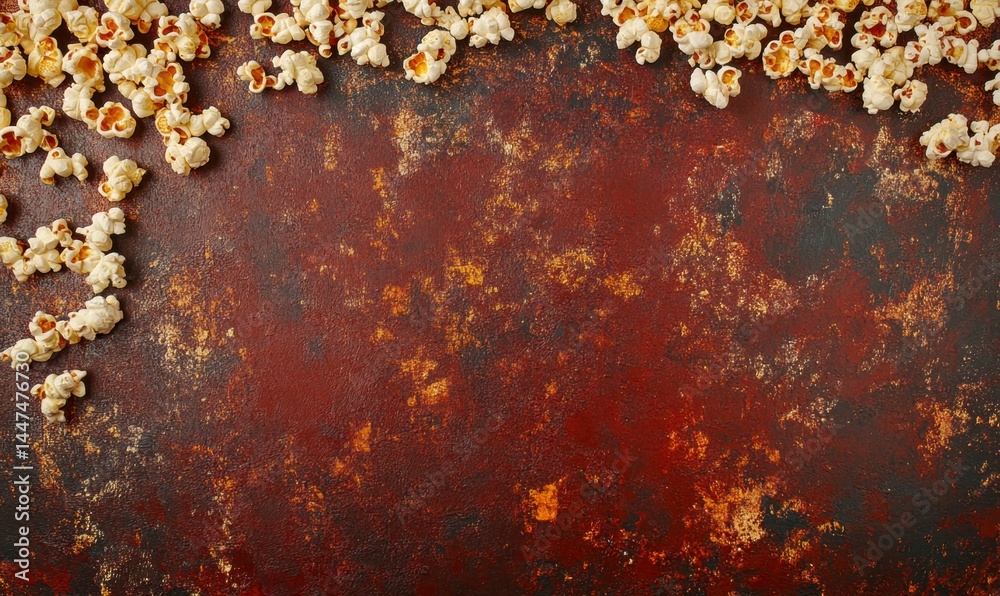 Fototapeta premium Popcorn on Rustic Background with Warm Tones and Textured Surface