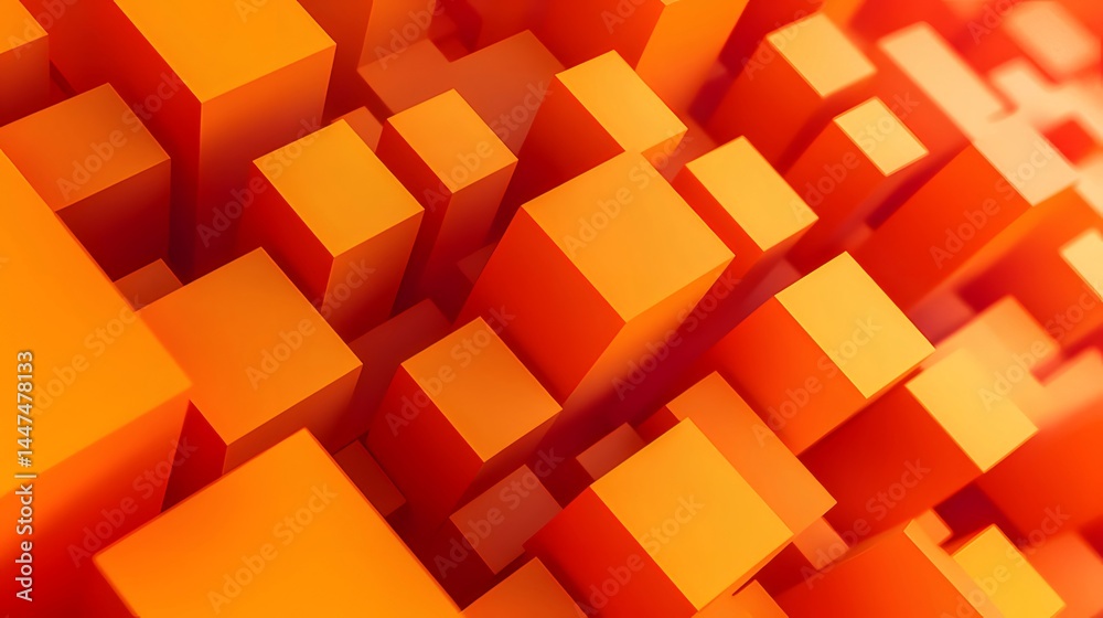 オレンジ色の抽象的な立方体ブロックの背景デザインと陰影の幾何学的な3Dレンダリング オレンジ色の抽象的な立方体ブロックの背景デザインと陰影の幾何学的な3Dレンダリング
