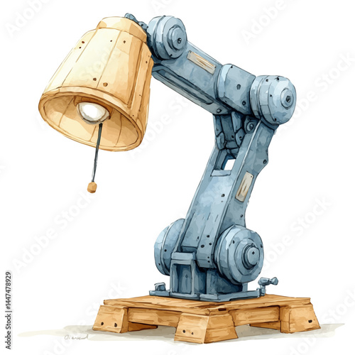 watercolor of Modern Floor Lamp With An Adjustable Arm, vector, isolated on a white background.