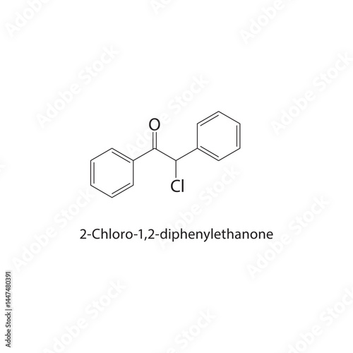 2-Chloro-1,2-diphenylethanone skeletal structure. Chlorinated Aromatic Ketone compound schematic illustration. Simple diagram, chemical formula.