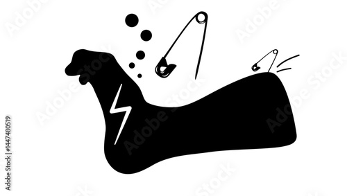 leg spasm while swimming, black isolated silhouette