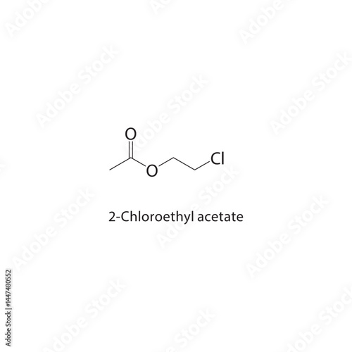 2-Chloroethyl acetate skeletal structure. Chlorinated Ester compound schematic illustration. Simple diagram, chemical formula.