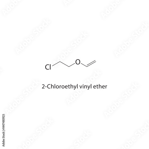 2-Chloroethyl vinyl ether skeletal structure. Chlorinated Vinyl Ether compound schematic illustration. Simple diagram, chemical formula.