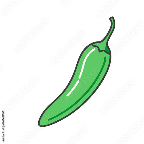 Illustration of a green chili pepper vegetable food spice ingredient cooking hot healthy eating vector art