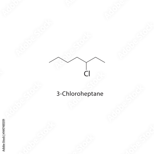 3-Chloroheptane skeletal structure. Chlorinated Alkane compound schematic illustration. Simple diagram, chemical formula.