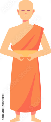 Vector Illustration of a Monk in Orange Robe