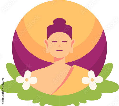 Illustration of Meditating Figure with Flowers