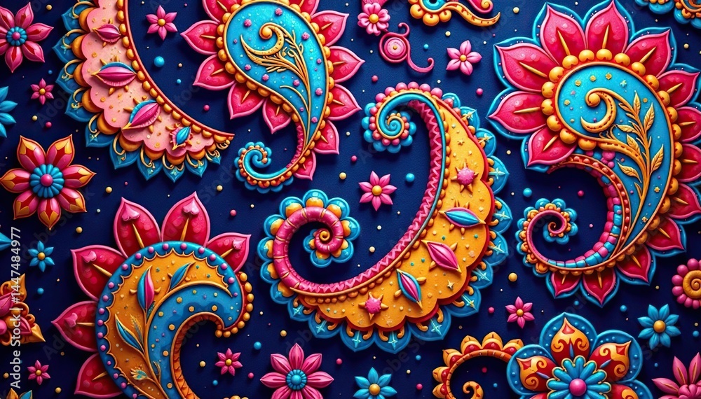 Fluid paisley design, interconnected motifs create continuous textile , elegant, texture, background