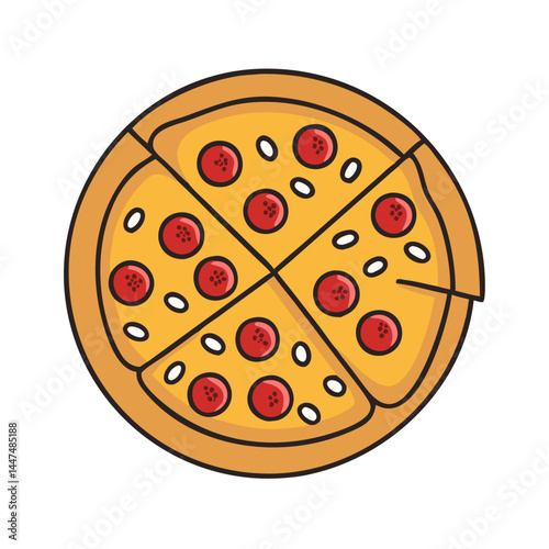 Delicious pepperoni pizza illustration vector graphic with crust cheese and tomato sauce topping design
