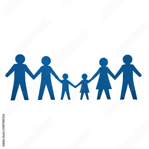 Blue Silhouette of Family Holding Hands Transparent Background