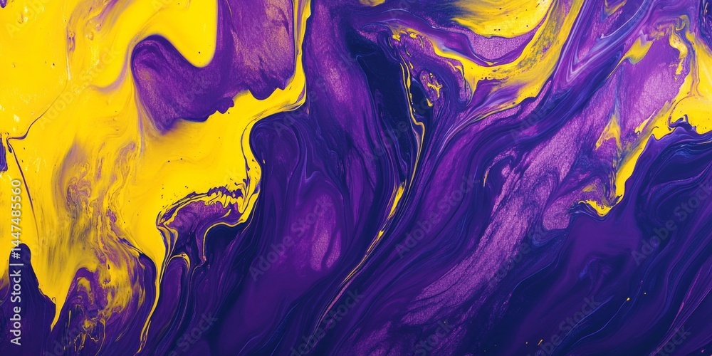 Abstract Fluid Art with Vibrant Yellow and Purple Colors
