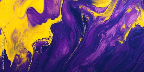 Obraz na płótnie Abstract Fluid Art with Vibrant Yellow and Purple Colors w salonie