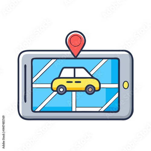Car gps navigation system on mobile phone tracking location with map and pinpoint application route