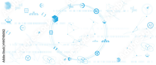 Vector digital high technology concept with neural network and AI icons. Isolated on white background.