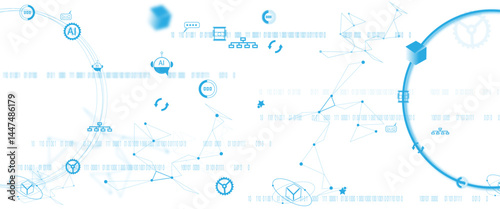 Vector digital high technology concept with neural network and AI icons. Isolated on white background.