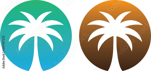 Simple circled logo green natural palm tree circle icon template