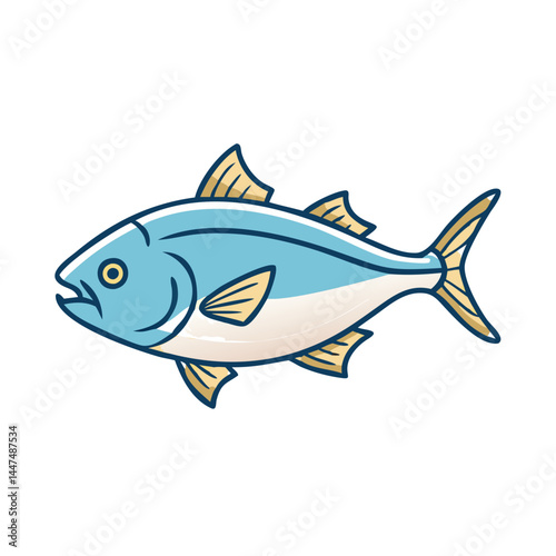 Illustration of a blue fish with yellow fins aquatic animal marine life ocean creature seafood art