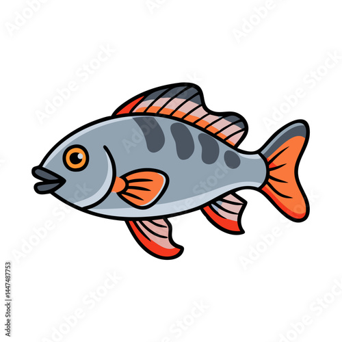 Illustration of a cute perch fish drawing for kids learning about aquatic animals and fish species