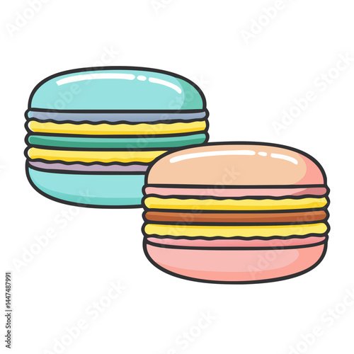 Delicious macarons vector illustration, colorful french macarons, dessert, bakery, sweet treat, food art