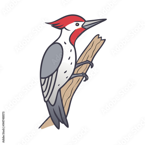 Illustration of a red headed woodpecker bird perched on a branch avian wildlife drawing art vector