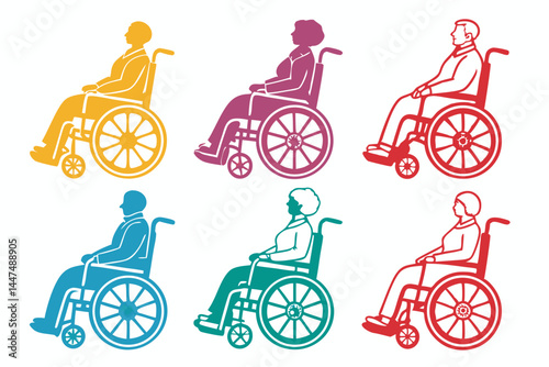 set of Wheelchair Disability silhouette vector illustration