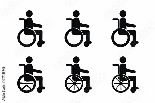 set of Wheelchair Disability icon silhouette vector illustration