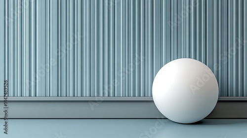 Simple sphere against blue vertical striped wall backdrop. Minimalist and clean