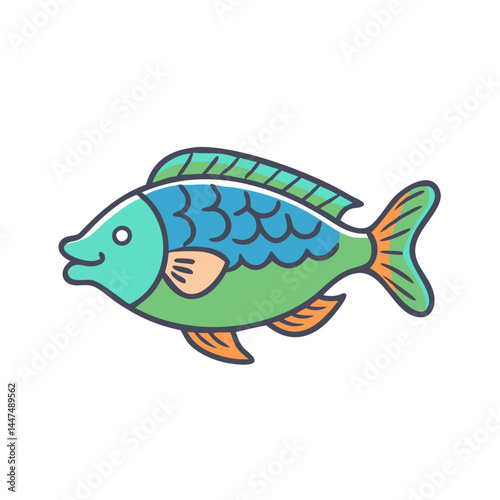 Illustration of colorful fish cartoon drawing aquatic animal ocean sea life underwater fauna marine life swimming fish