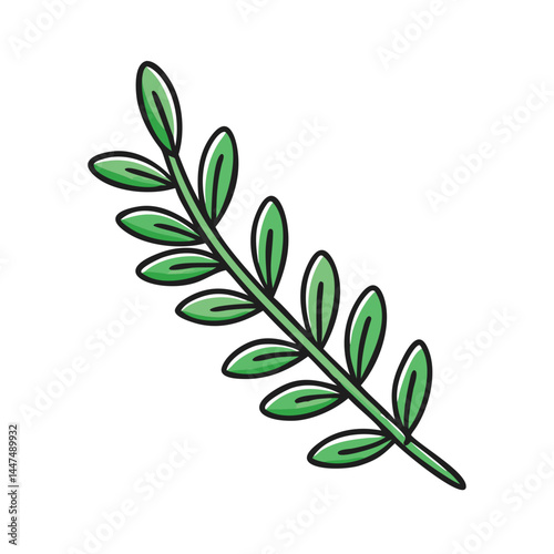 Illustration of green branch leaves foliage botanical plant stem nature design element vector art, 90 chars