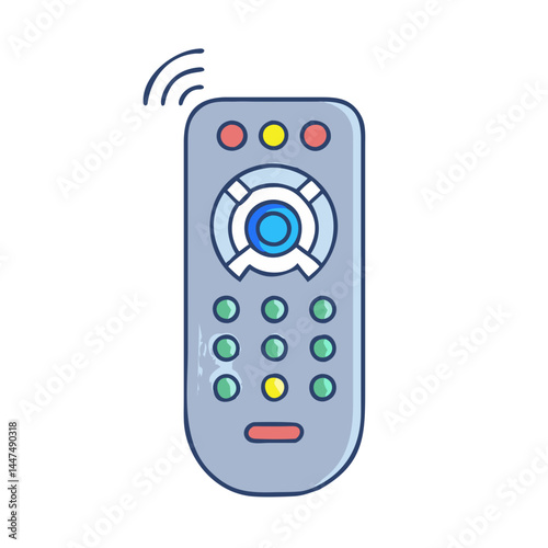 Illustration of a remote control device with buttons, signal, and modern design for electronics and media