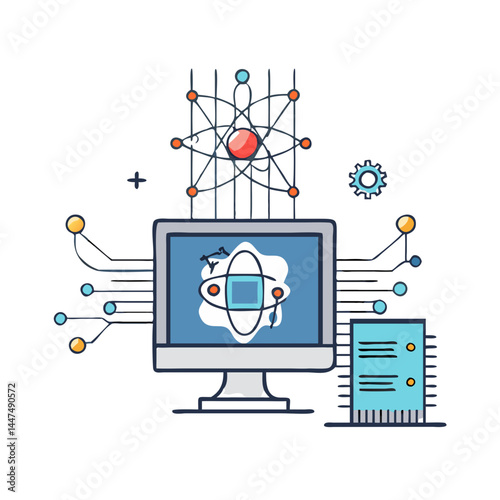 quantum computer icon, quantum computer vector illustration-simple illustration of quantum computer, perfect for quantum computer logos and icons