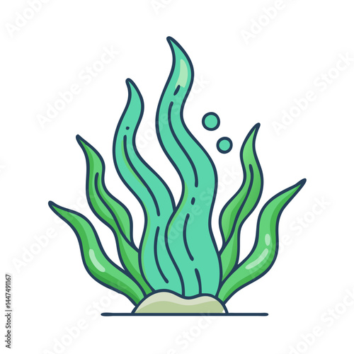 Illustration of seaweed kelp underwater plant with bubbles marine life aquatic nature algae ocean