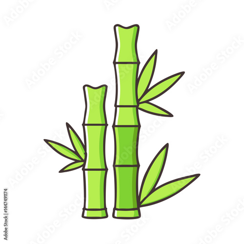 Illustration of green bamboo stalks and leaves for zen garden or asian design element use