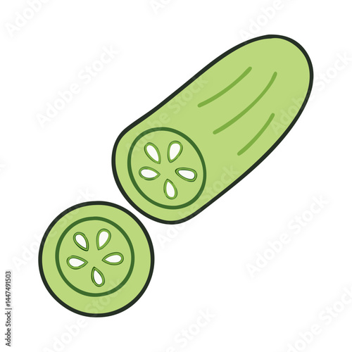 Fresh cucumber vegetable healthy food ingredient sliced cucumber salad ingredient green cucumber illustration