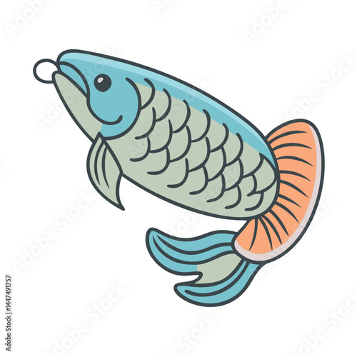 Illustration of arowana fish, a freshwater bony fish, a popular aquarium pet, drawing design art