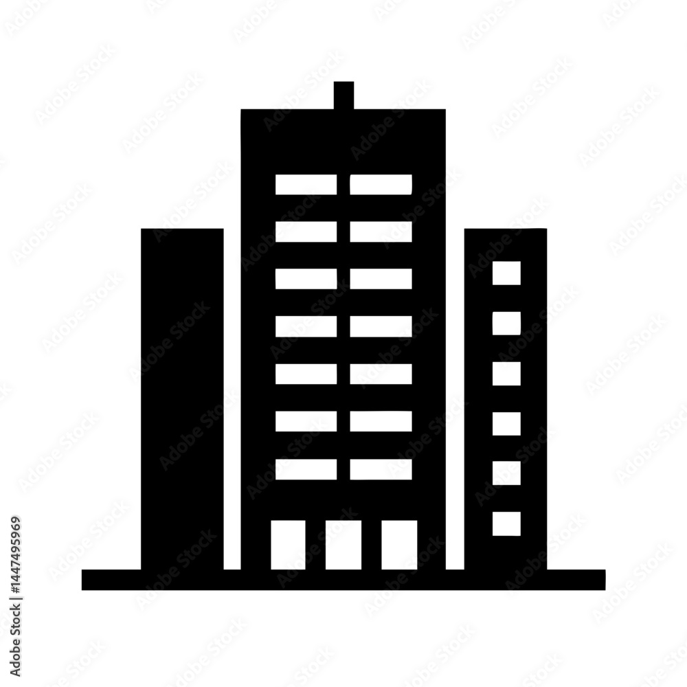 Black skyscraper silhouette against a white background Black skyscraper silhouette against a white background