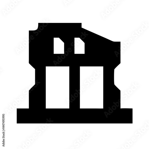 Ancient ruins silhouette on white background  