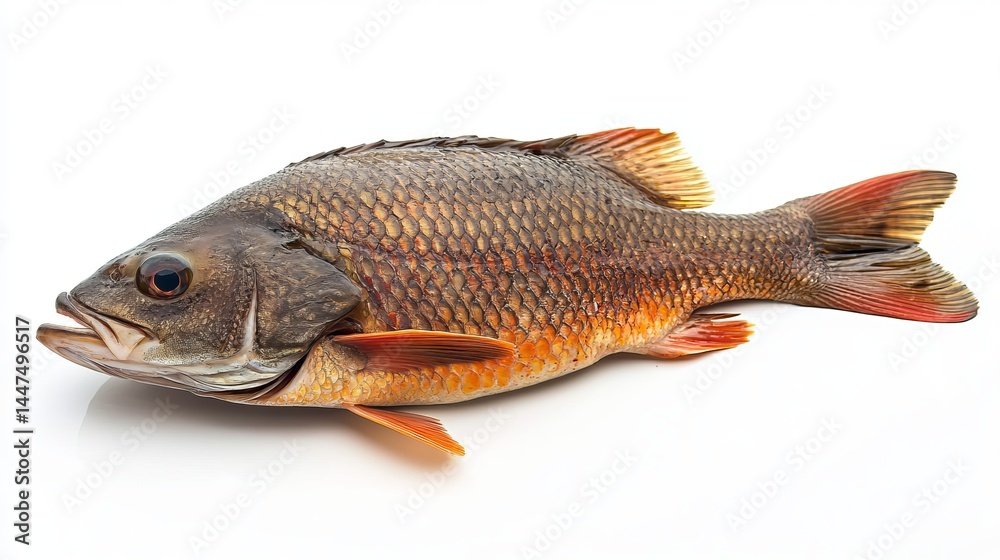 Freshwater red snapper fish detailed closeup studio shot fin raw food diet menu ocean fauna image Freshwater red snapper fish detailed closeup studio shot fin raw food diet menu ocean fauna image