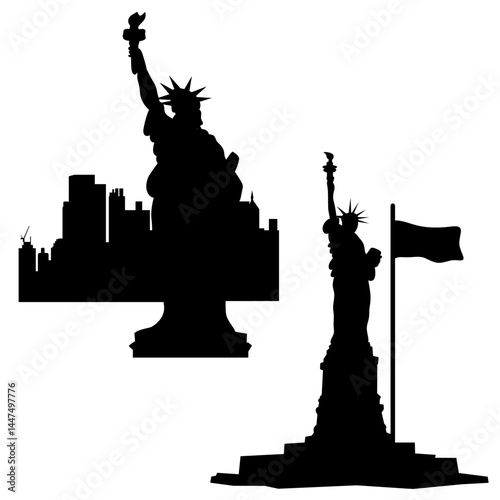 city skyline liberty building and city silhouette hand drawn clipart